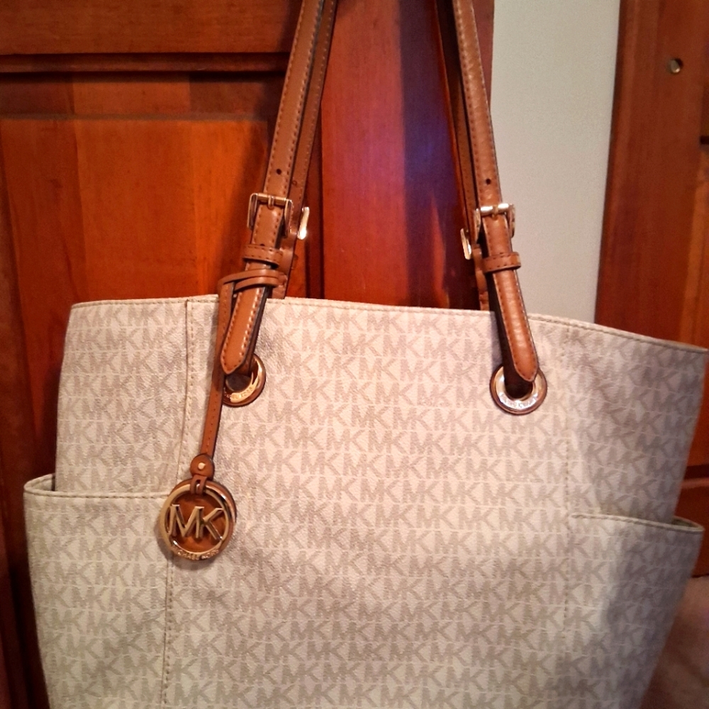 Michael Kors Cream and Tan Tote Bag